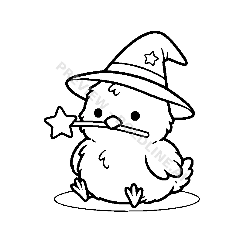 Witchy Chick's Magic Wand coloring page printable