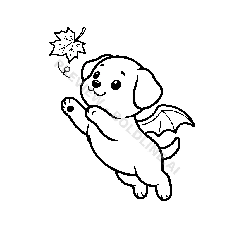 Batty Puppy's Leaf Chase coloring page printable