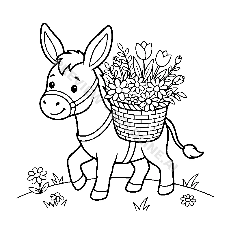 Little Donkey Carrying Flowers