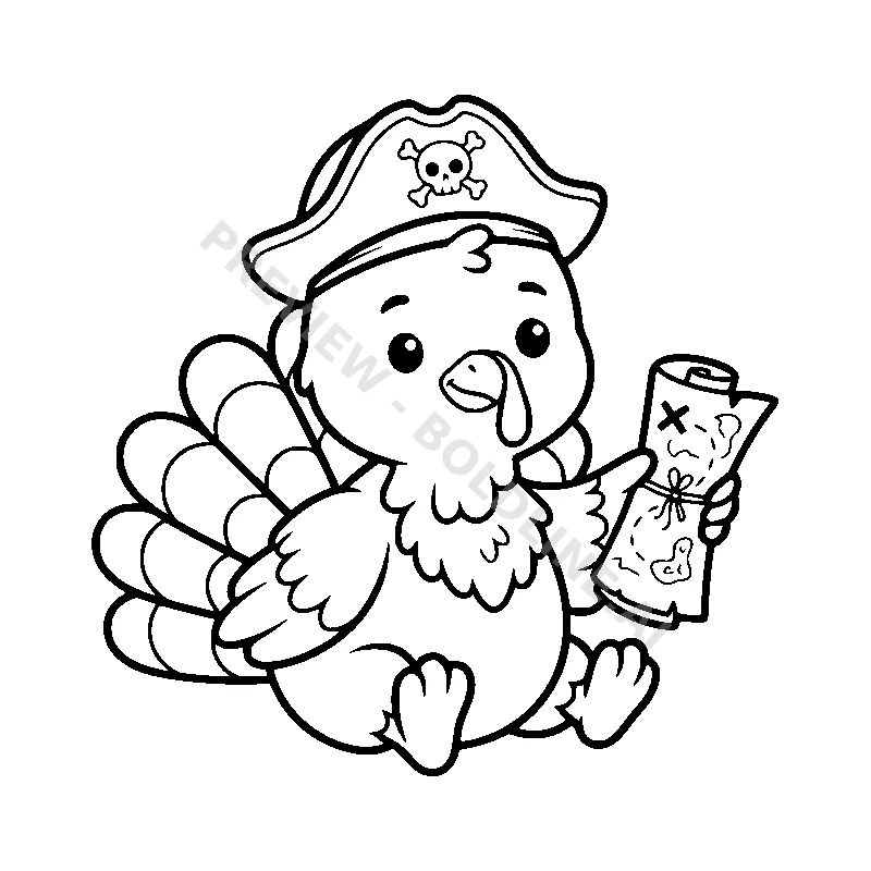 Pirate Turkey's Treasure Map coloring page printable