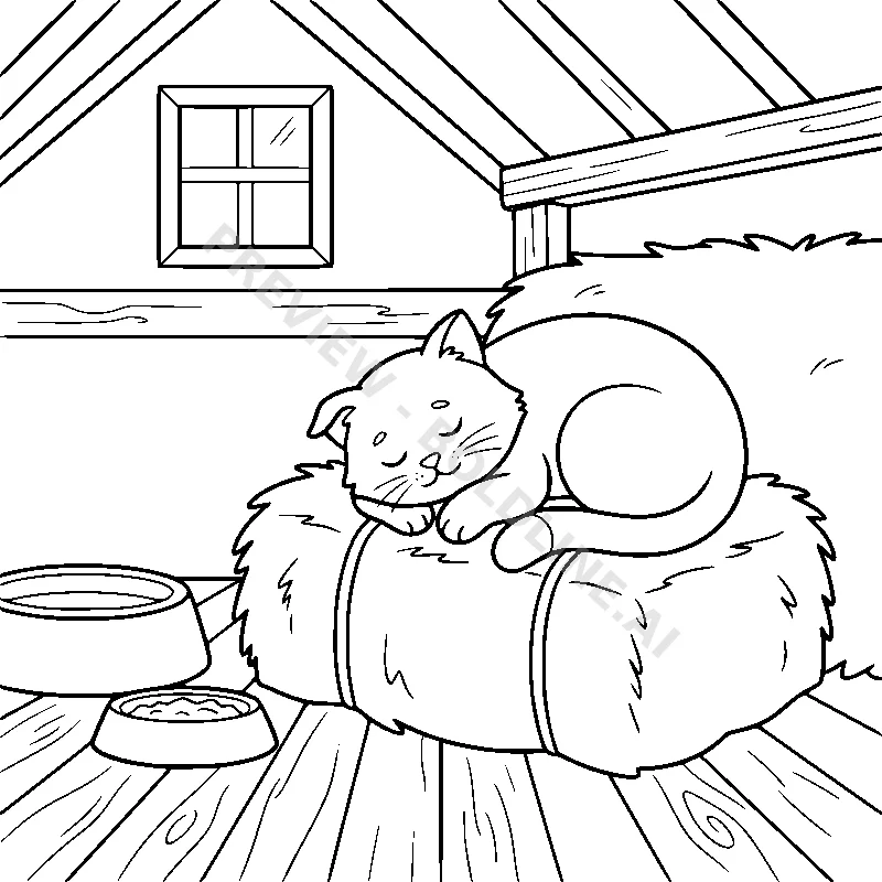 The Sleepy Barn Cat coloring page printable