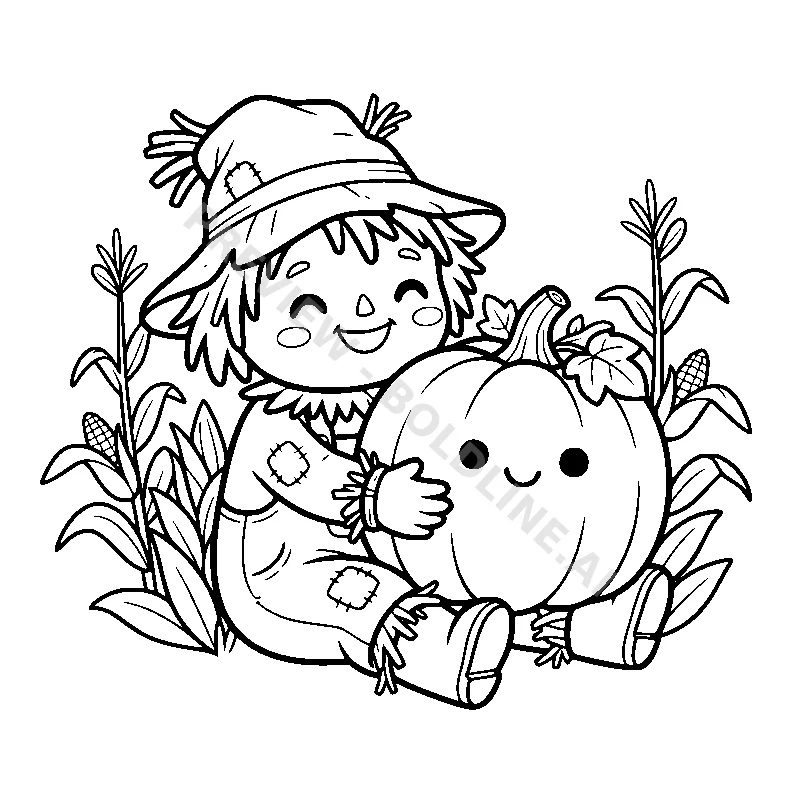 Happy Scarecrow's Autumn Hug coloring page printable