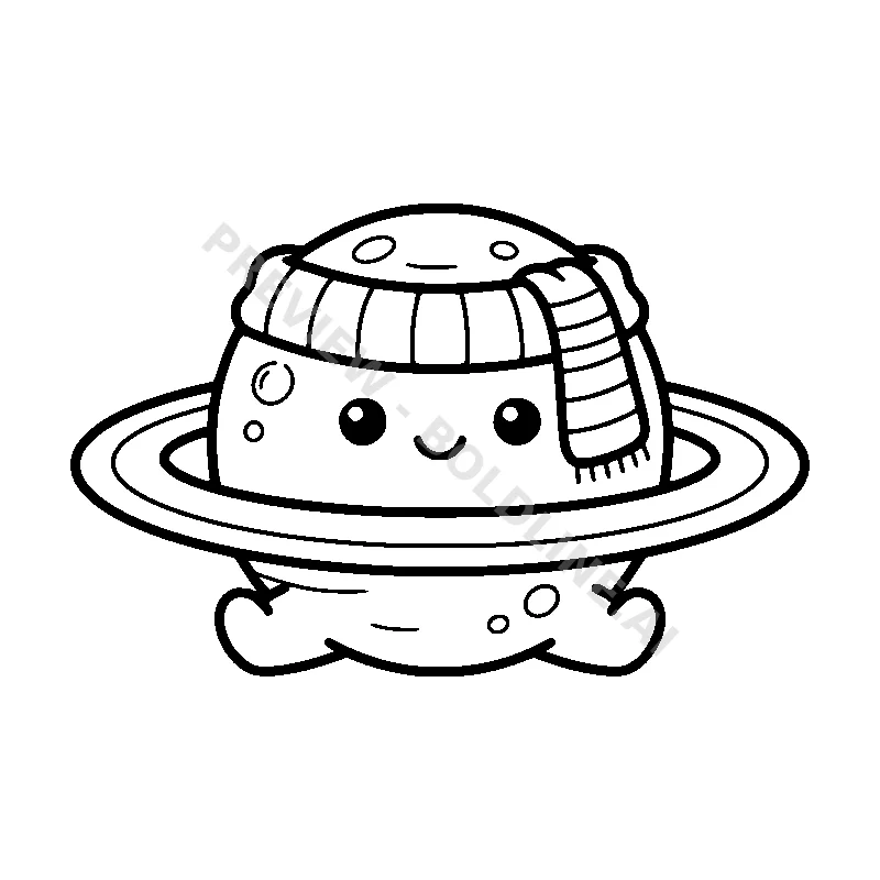 A smiling planet Saturn wearing a cozy striped winter scarf around its bright rings.