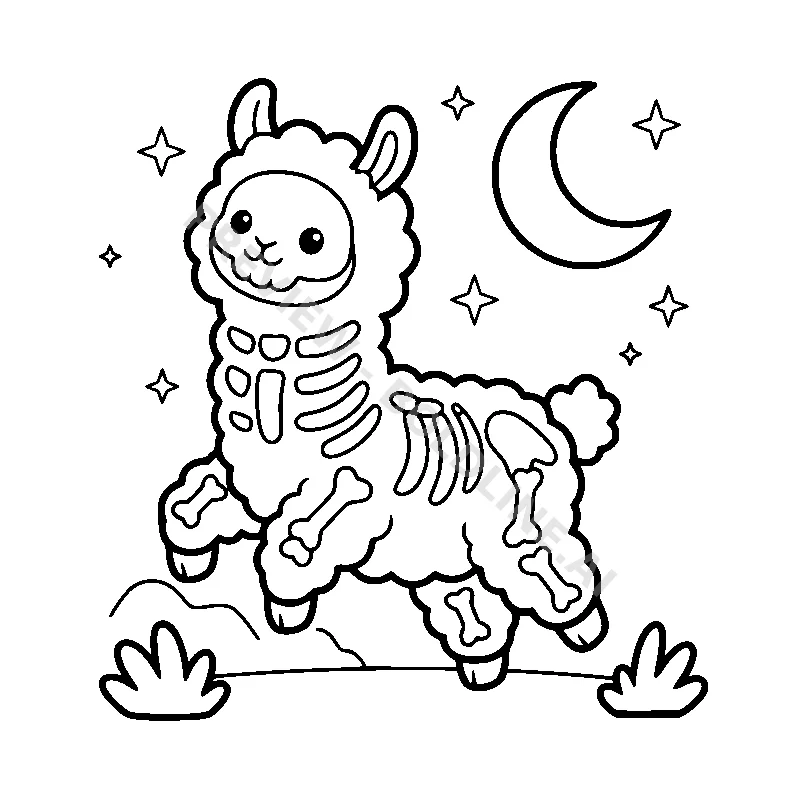 Skeleton Llama's Happy Dance coloring page printable