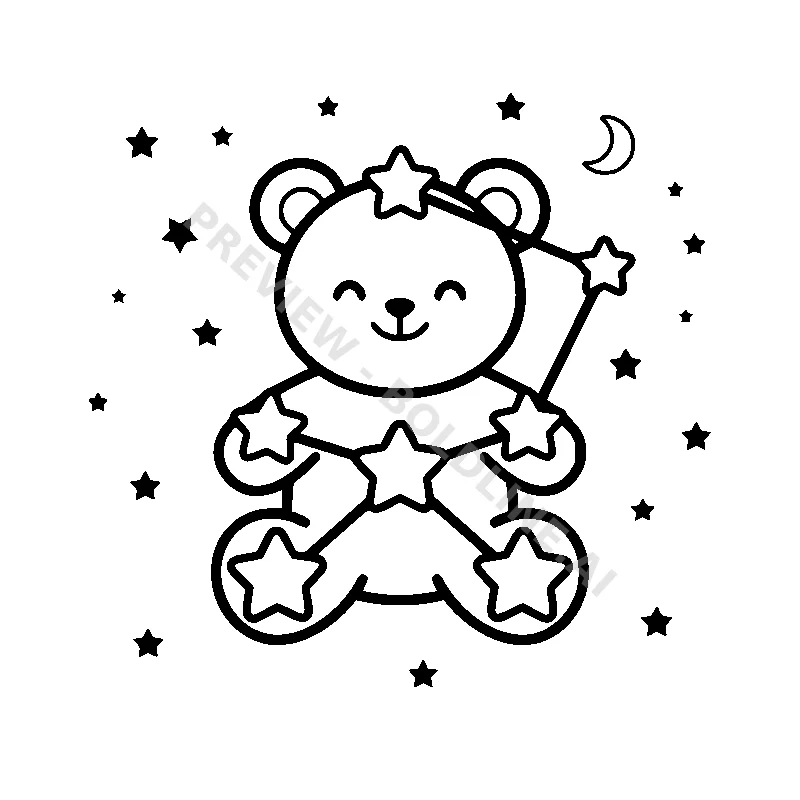 A happy constellation of stars shaped like a smiling teddy bear shining brightly in the sky.