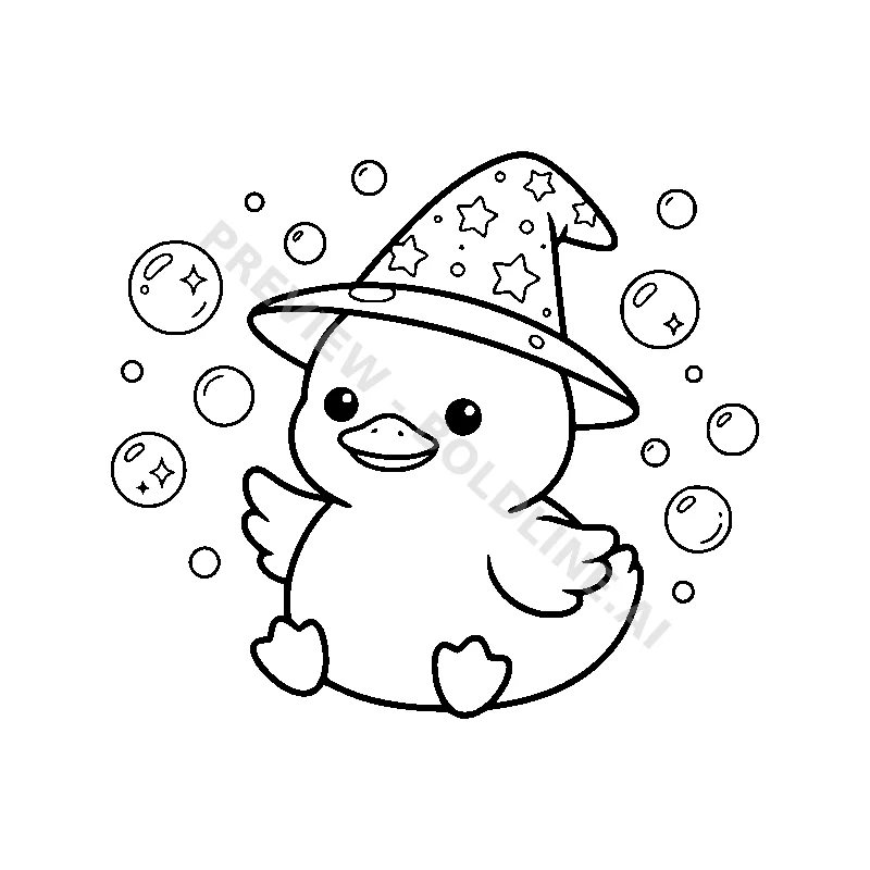Wizard Duckling's Floating Bubbles coloring page printable