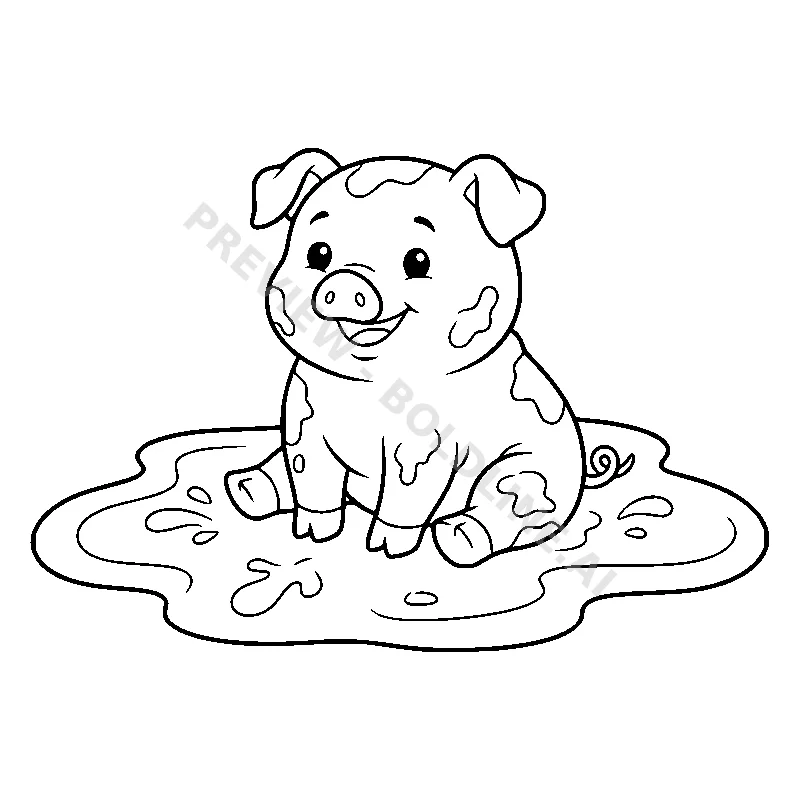 The Chubby Piglet In Mud coloring page printable